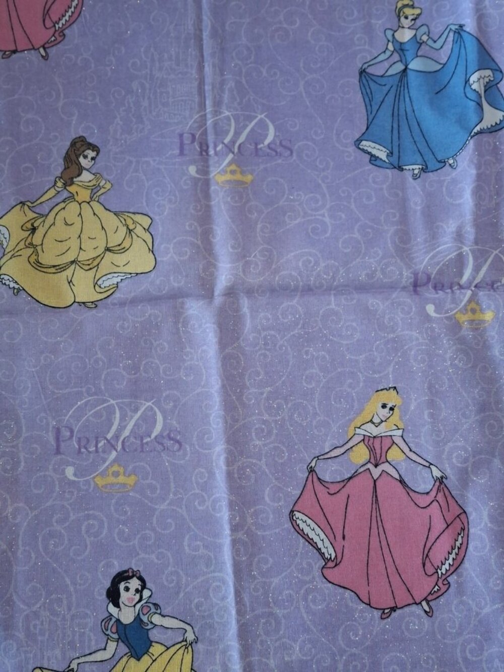 Disney  Princess On Glittered Purple 2 yards Springs Industries Cotton Fabric